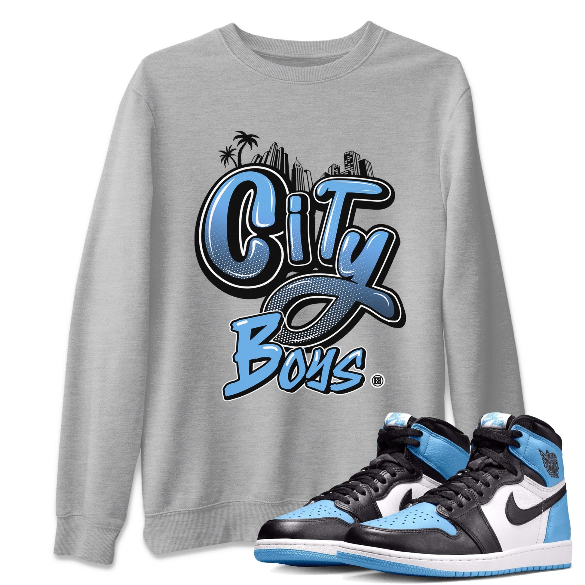 Air Jordan 1 Retro High OG UNC Toe Shirt to match Jordans City Boys Sneaker Tees Air Jordan 1 High OG UNC Toe SNRT Sneaker Release Tees Crew Neck T-Shirts Heather Grey 1