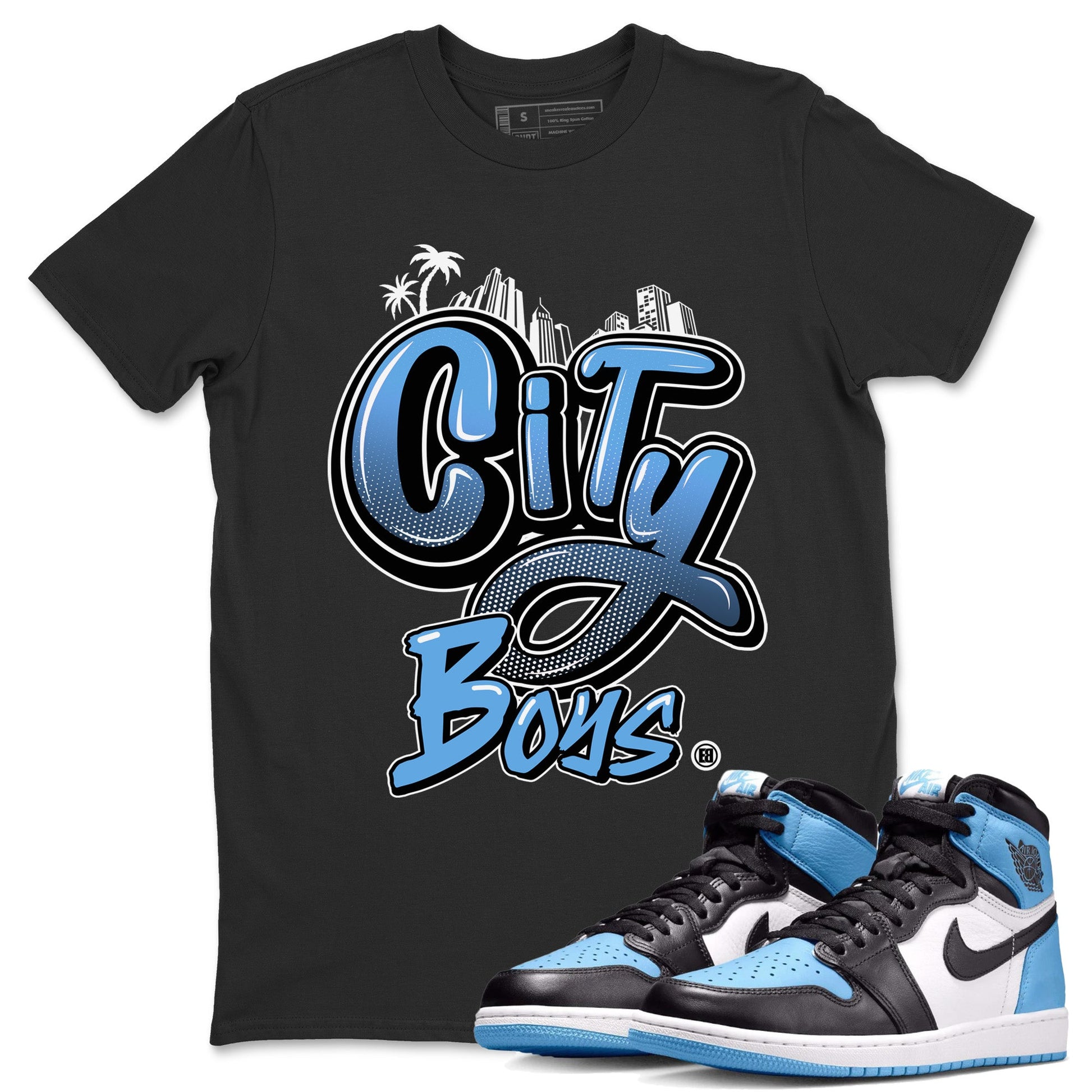Air Jordan 1 Retro High OG UNC Toe Shirt to match Jordans City Boys Sneaker Tees Air Jordan 1 High OG UNC Toe SNRT Sneaker Release Tees Crew Neck T-Shirts Black 1