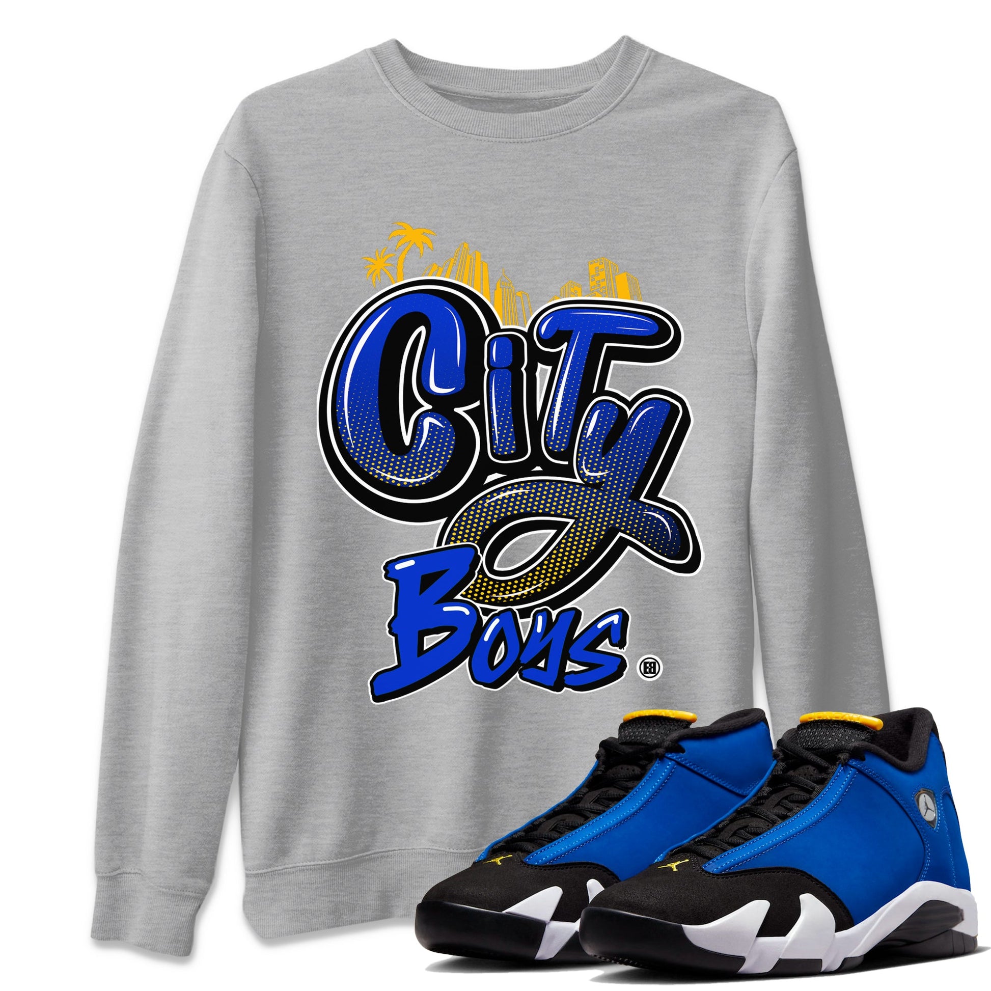 Air Jordan 14 Laney Sneaker Match Tees City Boys Sneaker Tees Jordan 14 Laney Sneaker Release Tees Unisex Shirts Heather Grey 1