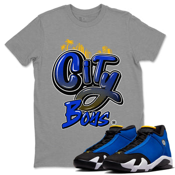 Air Jordan 14 Laney Sneaker Match Tees City Boys Sneaker Tees Jordan 14 Laney Sneaker Release Tees Unisex Shirts Heather Grey 1