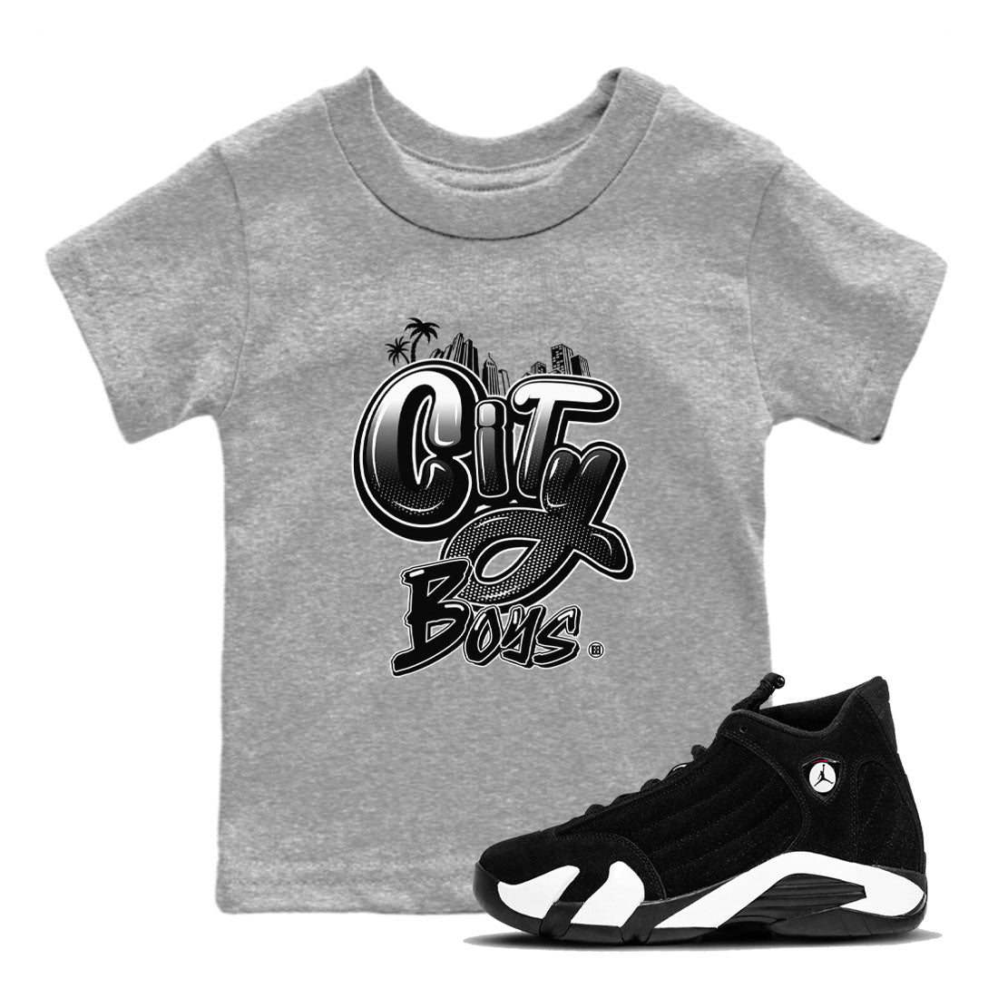 14s Panda shirt to match jordans City Boys sneaker tees Air Jordan 14 Panda SNRT sneaker release tees baby toddler Heather Grey 1 cotton Shirt