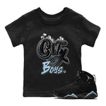 Air Jordan 7 Chambray Sneaker Match Tees City Boys Sneaker Tees AJ7 Chambray SNRT Sneaker Release Tees Kids Shirts Black 1