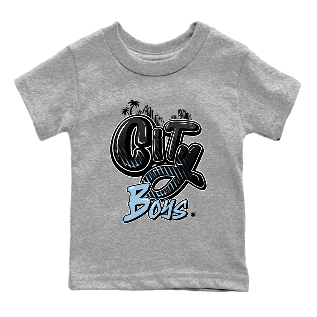 Air Jordan 7 Chambray Sneaker Match Tees City Boys Sneaker Tees AJ7 Chambray SNRT Sneaker Release Tees Kids Shirts Heather Grey 2