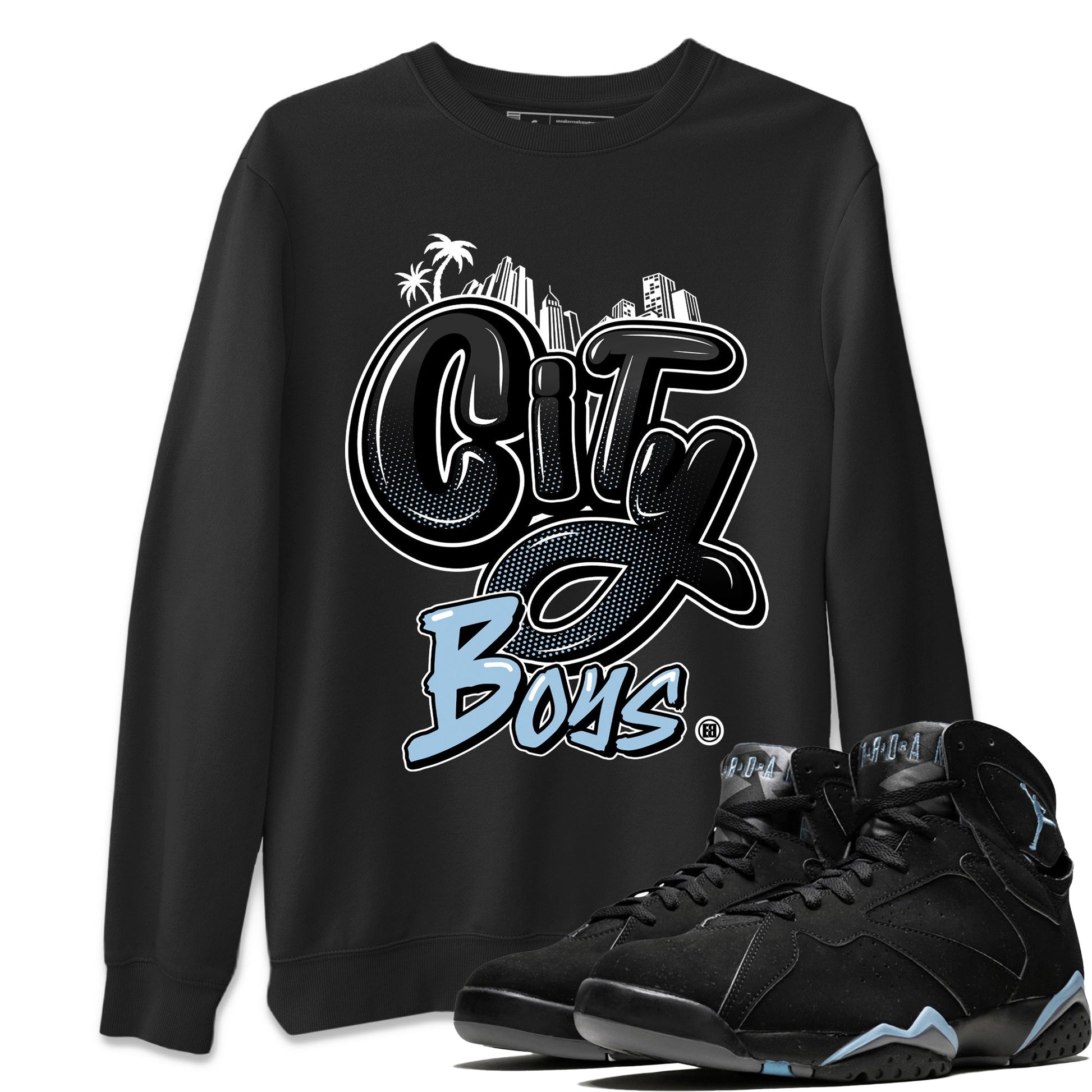 Air Jordan 7 Chambray Sneaker Match Tees City Boys Sneaker Tees AJ7 Chambray SNRT Sneaker Release Tees Unisex Shirts Black 1