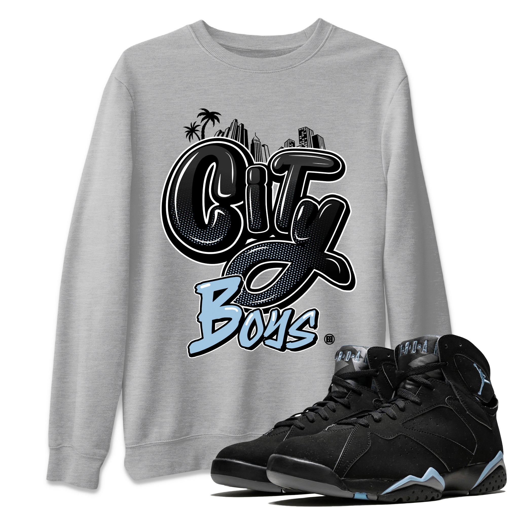 Air Jordan 7 Chambray Sneaker Match Tees City Boys Sneaker Tees AJ7 Chambray SNRT Sneaker Release Tees Unisex Shirts Heather Grey 1