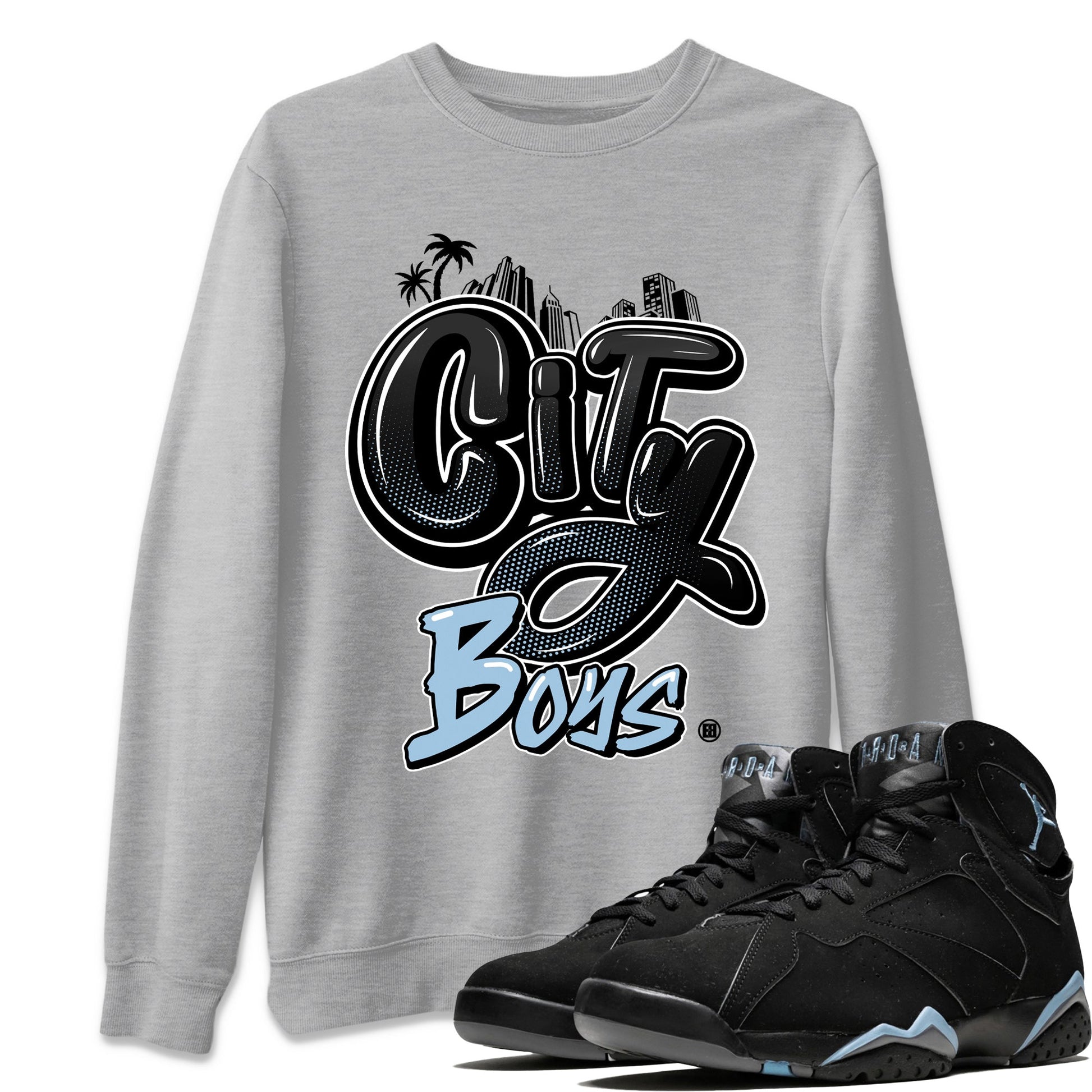 Air Jordan 7 Chambray Sneaker Match Tees City Boys Sneaker Tees AJ7 Chambray SNRT Sneaker Release Tees Unisex Shirts Heather Grey 1