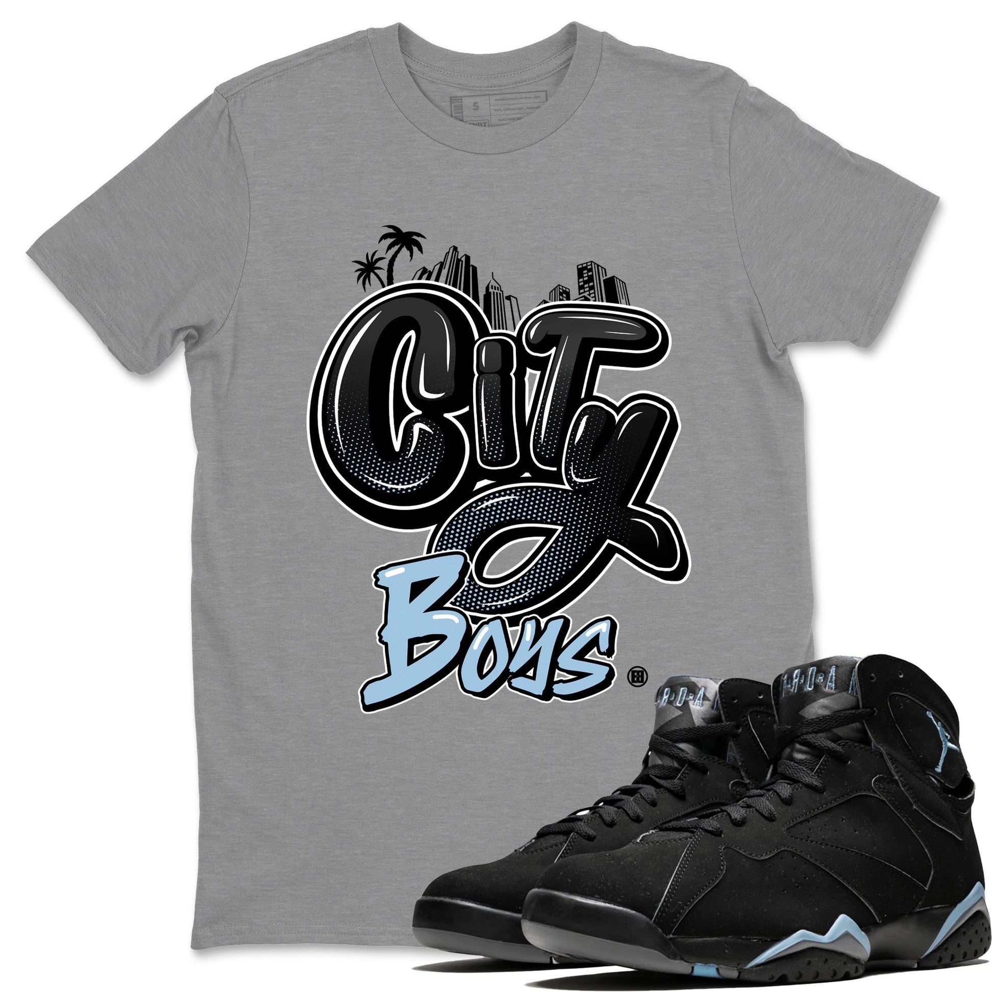Air Jordan 7 Chambray Sneaker Match Tees City Boys Sneaker Tees AJ7 Chambray SNRT Sneaker Release Tees Unisex Shirts Heather Grey 1