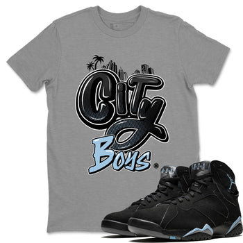 Air Jordan 7 Chambray Sneaker Match Tees City Boys Sneaker Tees AJ7 Chambray SNRT Sneaker Release Tees Unisex Shirts Heather Grey 1