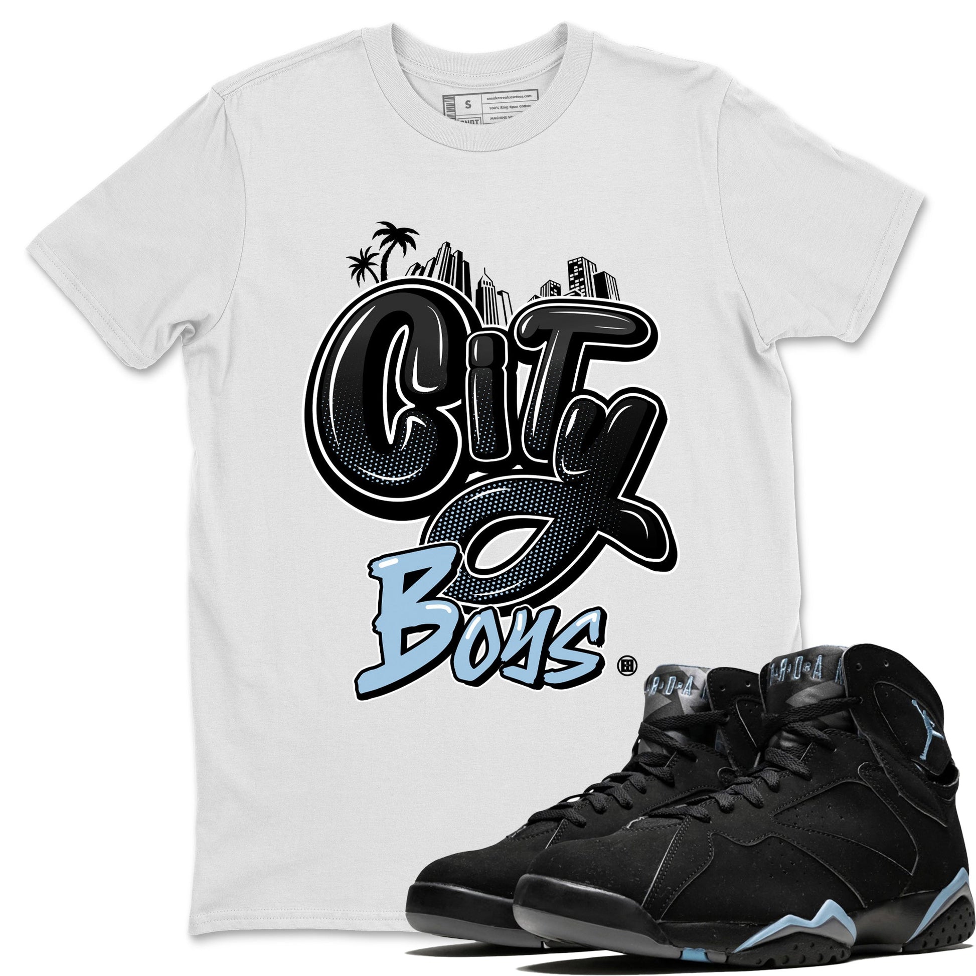 Air Jordan 7 Chambray Sneaker Match Tees City Boys Sneaker Tees AJ7 Chambray SNRT Sneaker Release Tees Unisex Shirts White 1