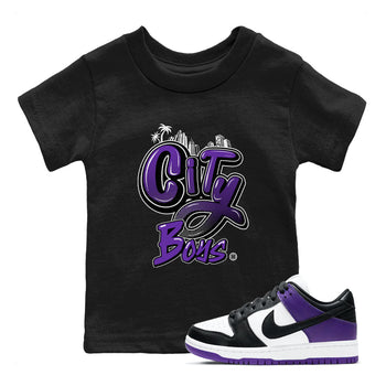 City Boys sneaker match tees to Court Purple Dunks street fashion brand for shirts to match Jordans SNRT Sneaker Tees Dunk Low Court Purple unisex t-shirt Black 1 youth shirt