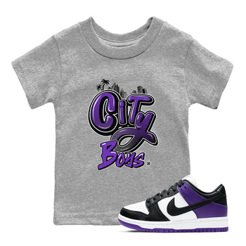 City Boys sneaker match tees to Court Purple Dunks street fashion brand for shirts to match Jordans SNRT Sneaker Tees Dunk Low Court Purple unisex t-shirt Heather Grey 1 youth shirt