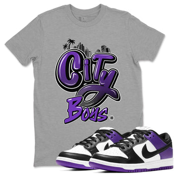 City Boys sneaker match tees to Court Purple Dunks street fashion brand for shirts to match Jordans SNRT Sneaker Tees Dunk Low Court Purple unisex t-shirt Heather Grey 1 unisex shirt