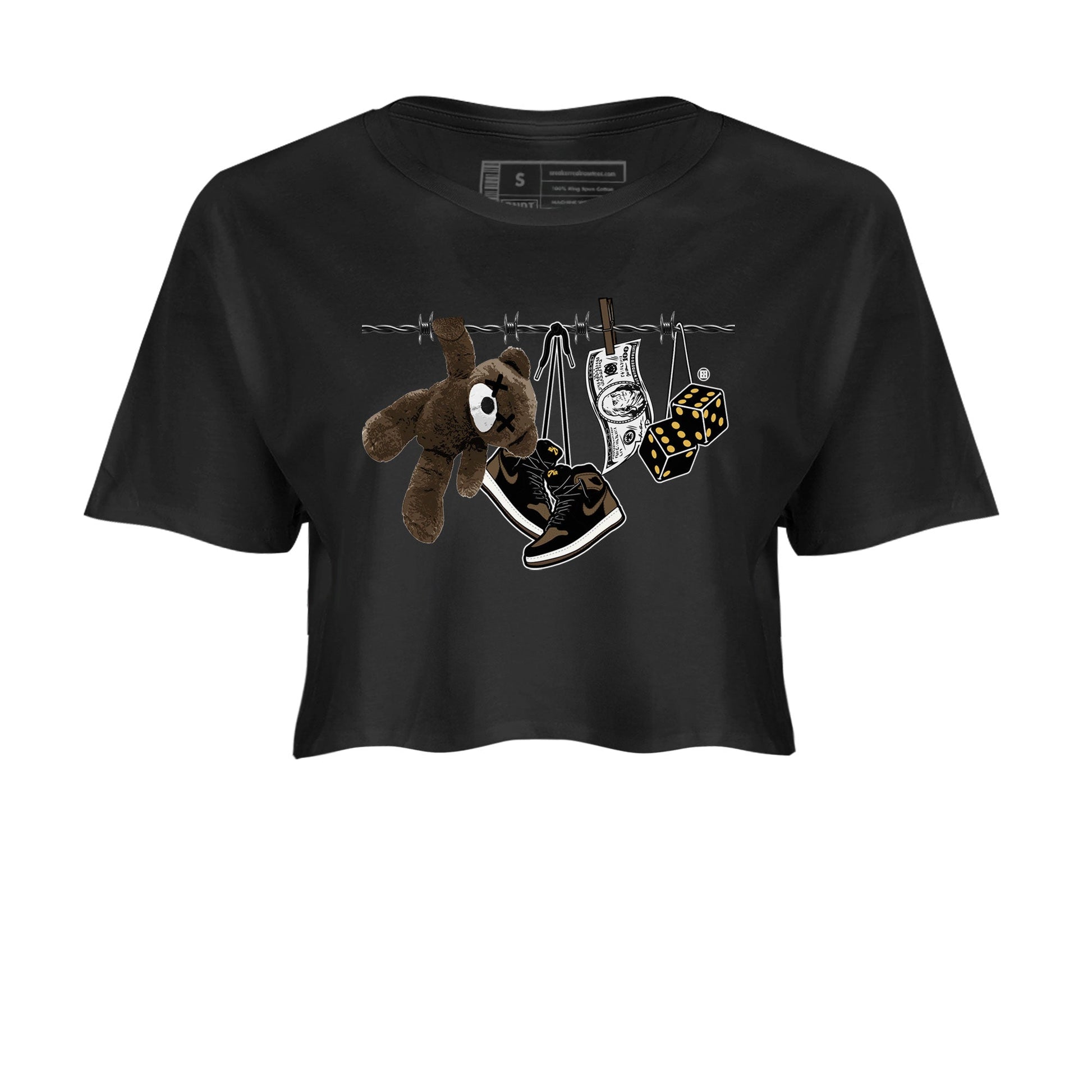 Air Jordan 1 Palomino shirt to match jordans Clothesline sneaker tees Air Jordan 1 Retro High OG Palomino SNRT Sneaker Release Tees Black 2 Crop T-Shirt