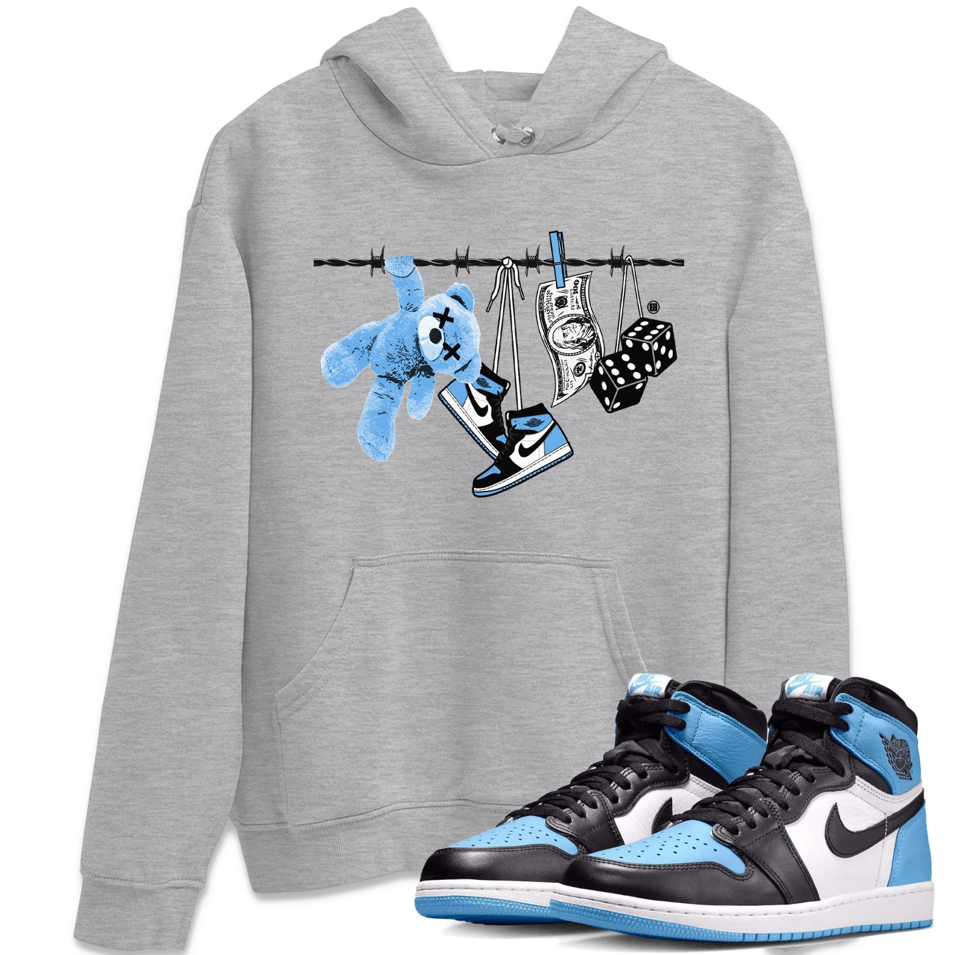 Air Jordan 1 Retro High OG UNC Toe Shirt to match Jordans Clothesline Sneaker Tees UNC Toe 1s Tees Crew Neck T-Shirts Heather Grey 1