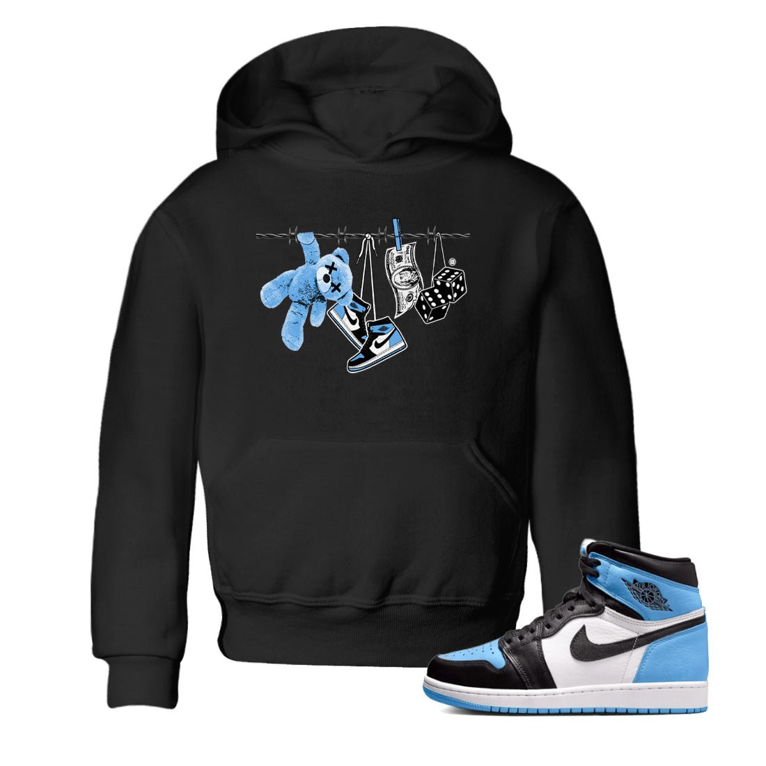 Air Jordan 1 Retro High OG UNC Toe Shirt to match Jordans Clothesline Sneaker Tees UNC Toe 1s Tees Kids and Baby Tees Black 1