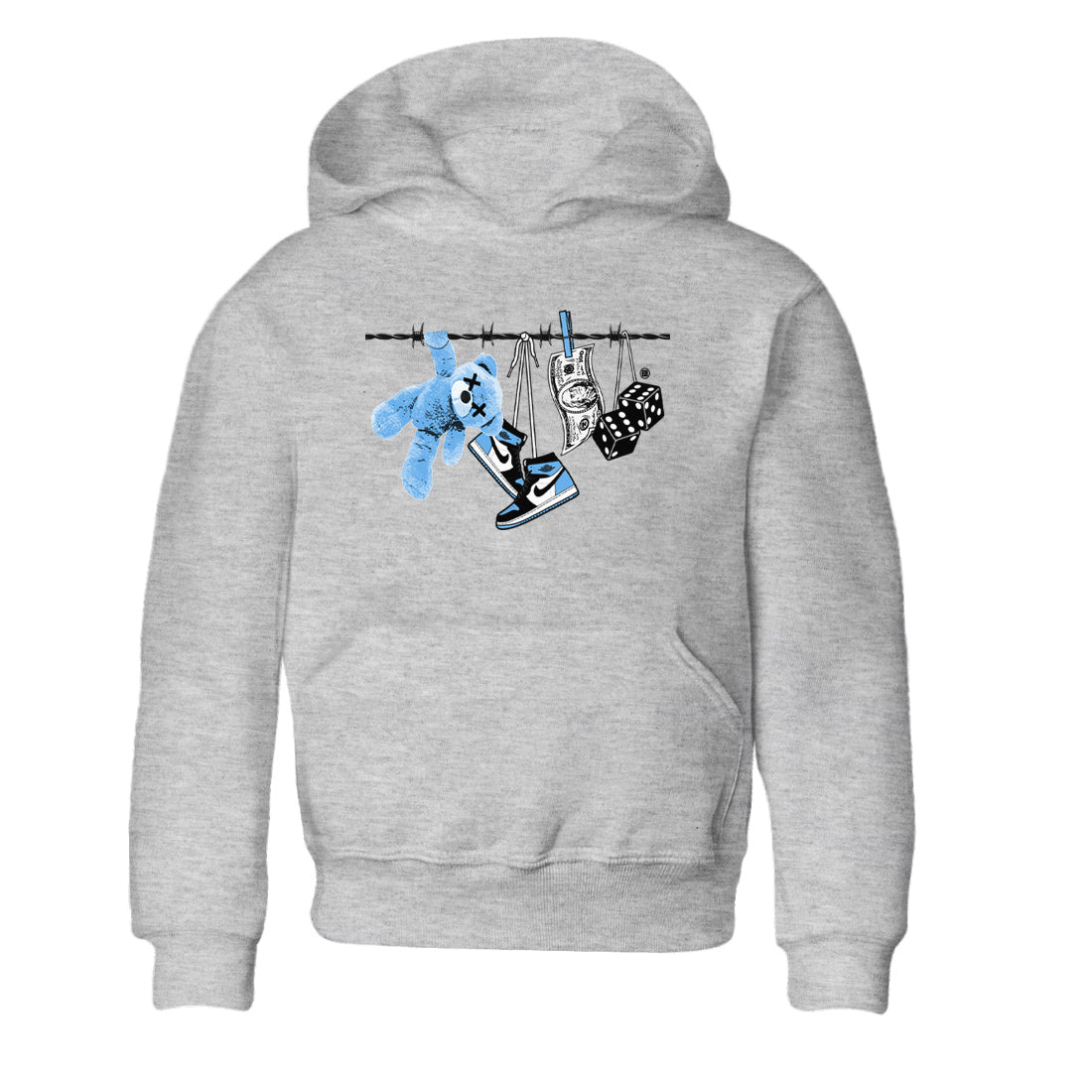 Air Jordan 1 Retro High OG UNC Toe Shirt to match Jordans Clothesline Sneaker Tees UNC Toe 1s Tees Kids and Baby Tees Heather Grey 2