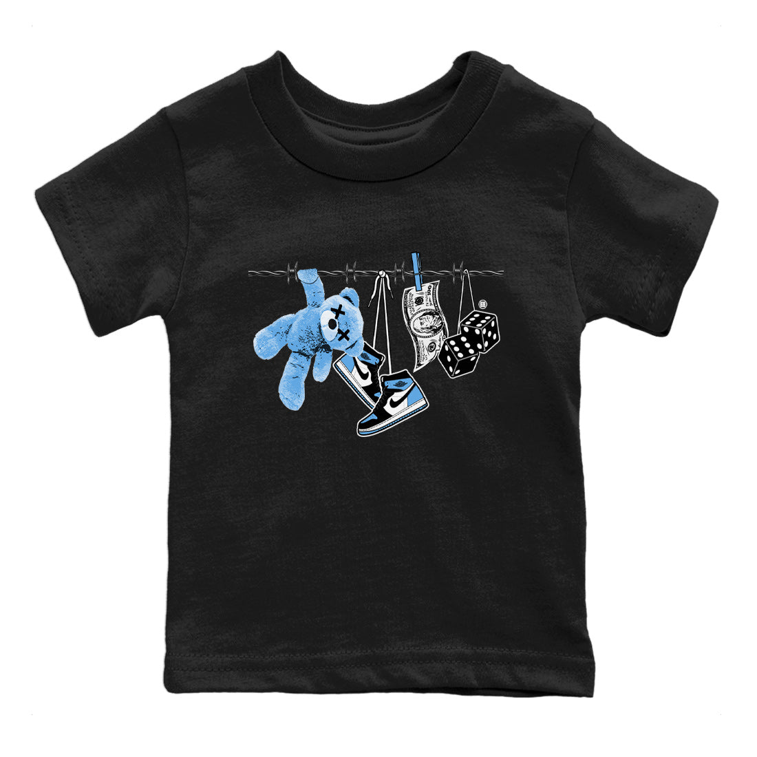 Air Jordan 1 Retro High OG UNC Toe Shirt to match Jordans Clothesline Sneaker Tees UNC Toe 1s Tees Kids and Baby Tees Black 2