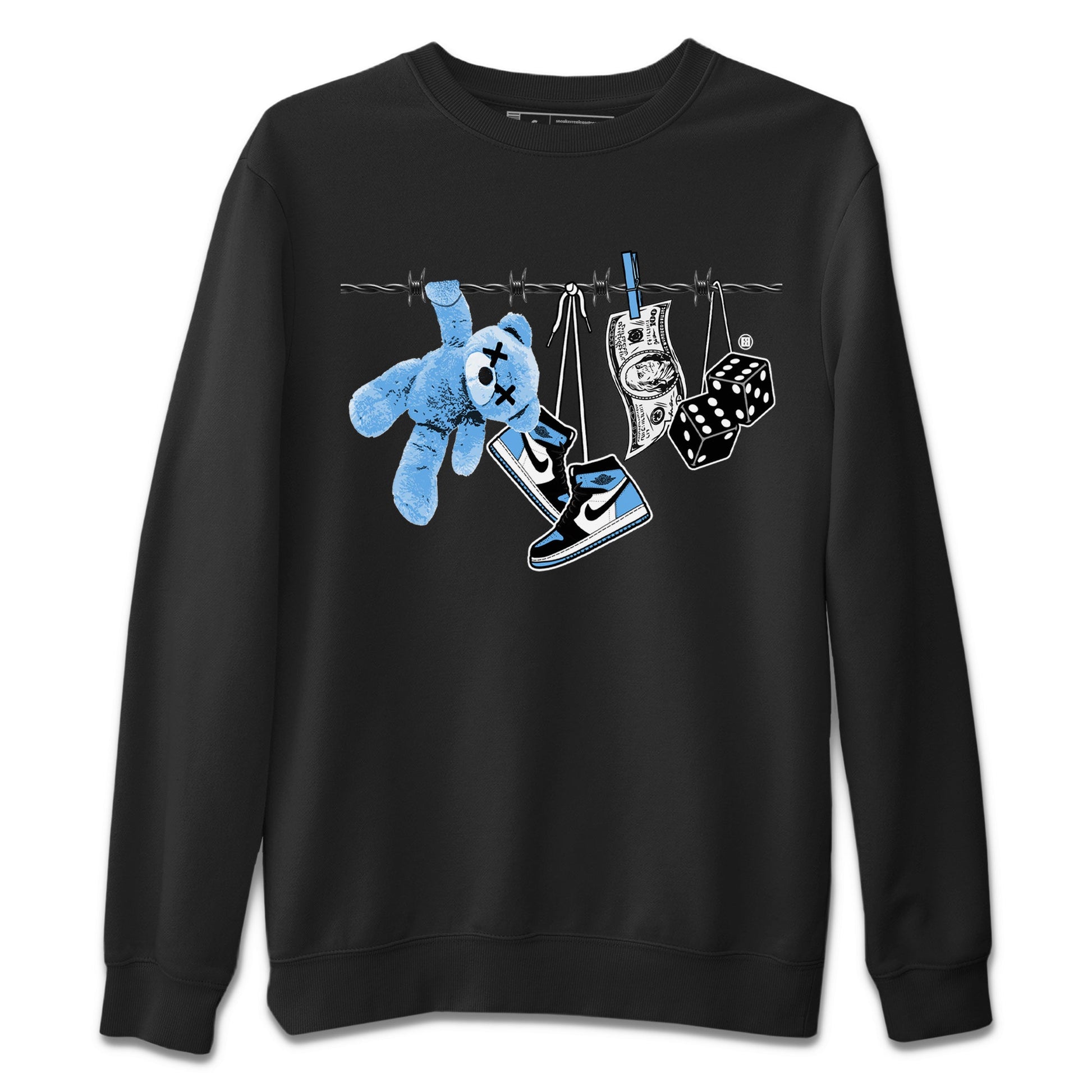 Air Jordan 1 Retro High OG UNC Toe Shirt to match Jordans Clothesline Sneaker Tees UNC Toe 1s Tees Crew Neck T-Shirts Black 2