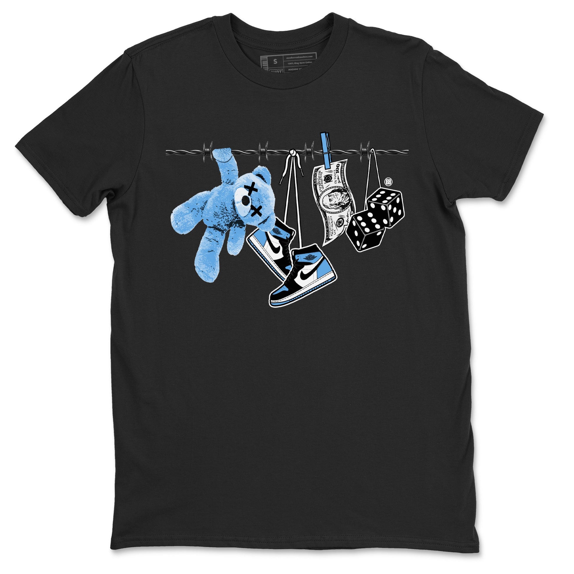 Air Jordan 1 Retro High OG UNC Toe Shirt to match Jordans Clothesline Sneaker Tees UNC Toe 1s Tees Crew Neck T-Shirts Black 2