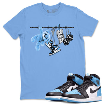 Air Jordan 1 Retro High OG UNC Toe Shirt to match Jordans Clothesline Sneaker Tees UNC Toe 1s Tees Crew Neck T-Shirts Carolina Blue 1