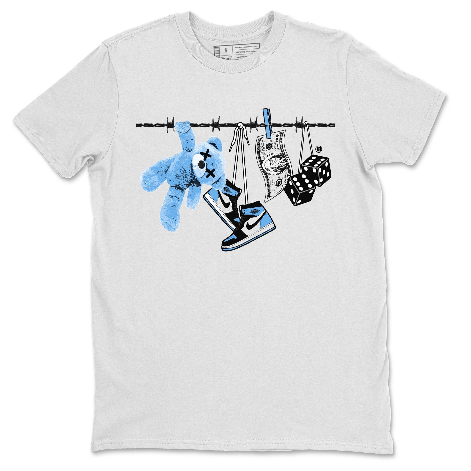 Air Jordan 1 Retro High OG UNC Toe Shirt to match Jordans Clothesline Sneaker Tees UNC Toe 1s Tees Crew Neck T-Shirts White 2