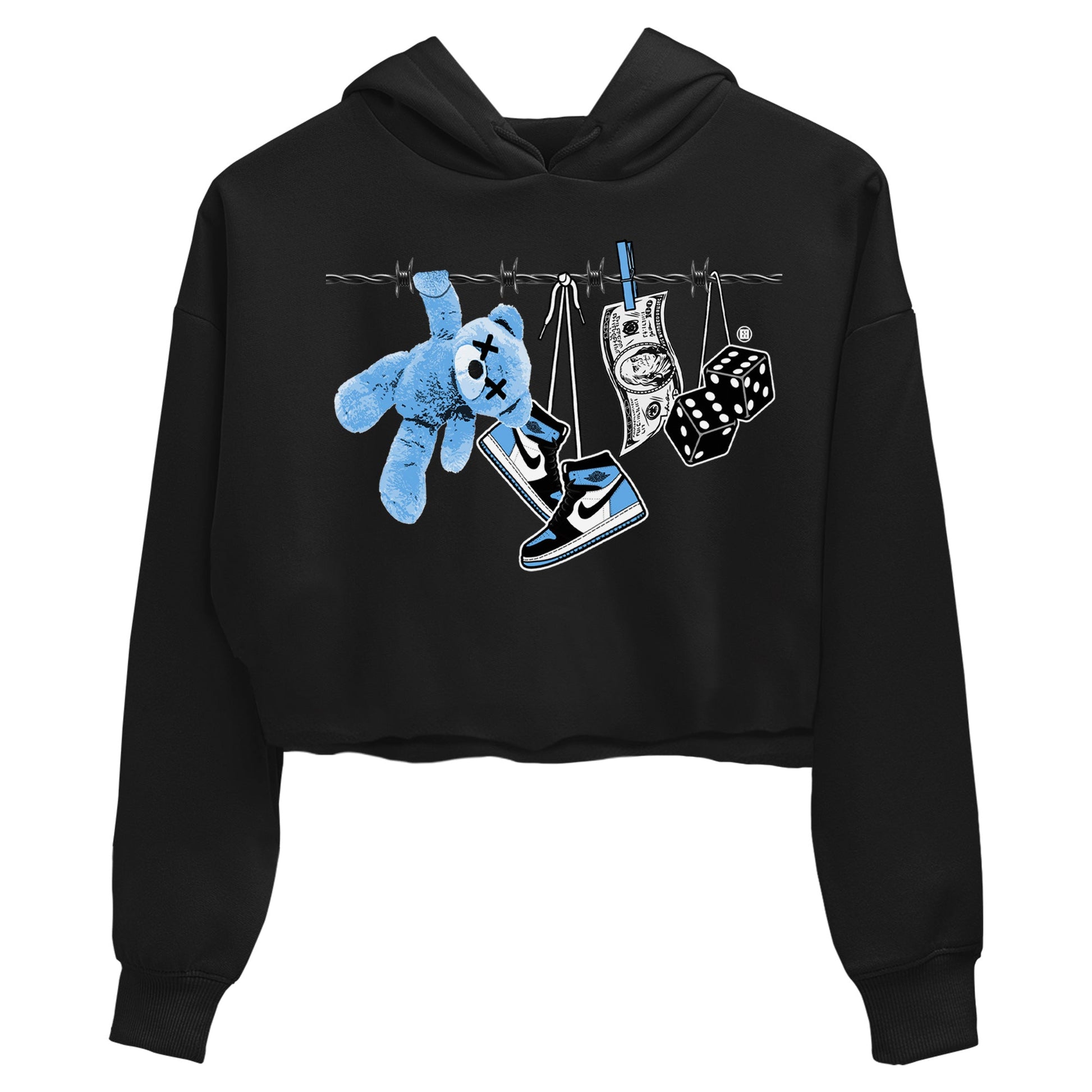 Air Jordan 1 Retro High OG UNC Toe Shirt to match Jordans Clothesline Sneaker Tees UNC Toe 1s Tees Crop T-Shirts Black 2