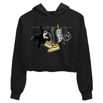 AJ1 Yellow Ochre shirt to match jordans Clothesline sneaker tees Air Jordan 1 Yellow Ochre SNRT Sneaker Release Tees Black 2 crop length shirt