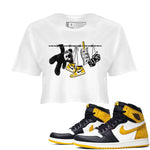 AJ1 Yellow Ochre shirt to match jordans Clothesline sneaker tees Air Jordan 1 Yellow Ochre SNRT Sneaker Release Tees White 1 crop length shirt