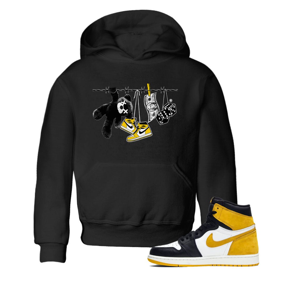 AJ1 Yellow Ochre shirt to match jordans Clothesline sneaker tees Air Jordan 1 Yellow Ochre SNRT sneaker release tees baby toddler Black 1 cotton Shirt