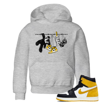 AJ1 Yellow Ochre shirt to match jordans Clothesline sneaker tees Air Jordan 1 Yellow Ochre SNRT sneaker release tees baby toddler Heather Grey 1 cotton Shirt