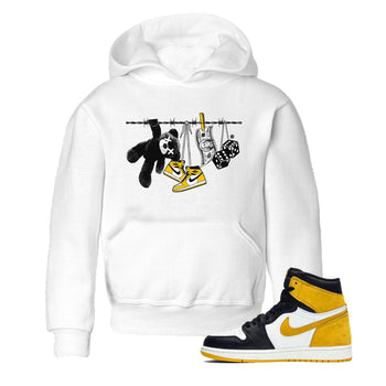 AJ1 Yellow Ochre shirt to match jordans Clothesline sneaker tees Air Jordan 1 Yellow Ochre SNRT sneaker release tees baby toddler White 1 cotton Shirt