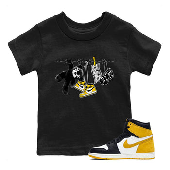AJ1 Yellow Ochre shirt to match jordans Clothesline sneaker tees Air Jordan 1 Yellow Ochre SNRT sneaker release tees baby toddler Black 1 cotton Shirt