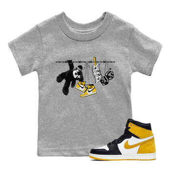 AJ1 Yellow Ochre shirt to match jordans Clothesline sneaker tees Air Jordan 1 Yellow Ochre SNRT sneaker release tees baby toddler Heather Grey 1 cotton Shirt