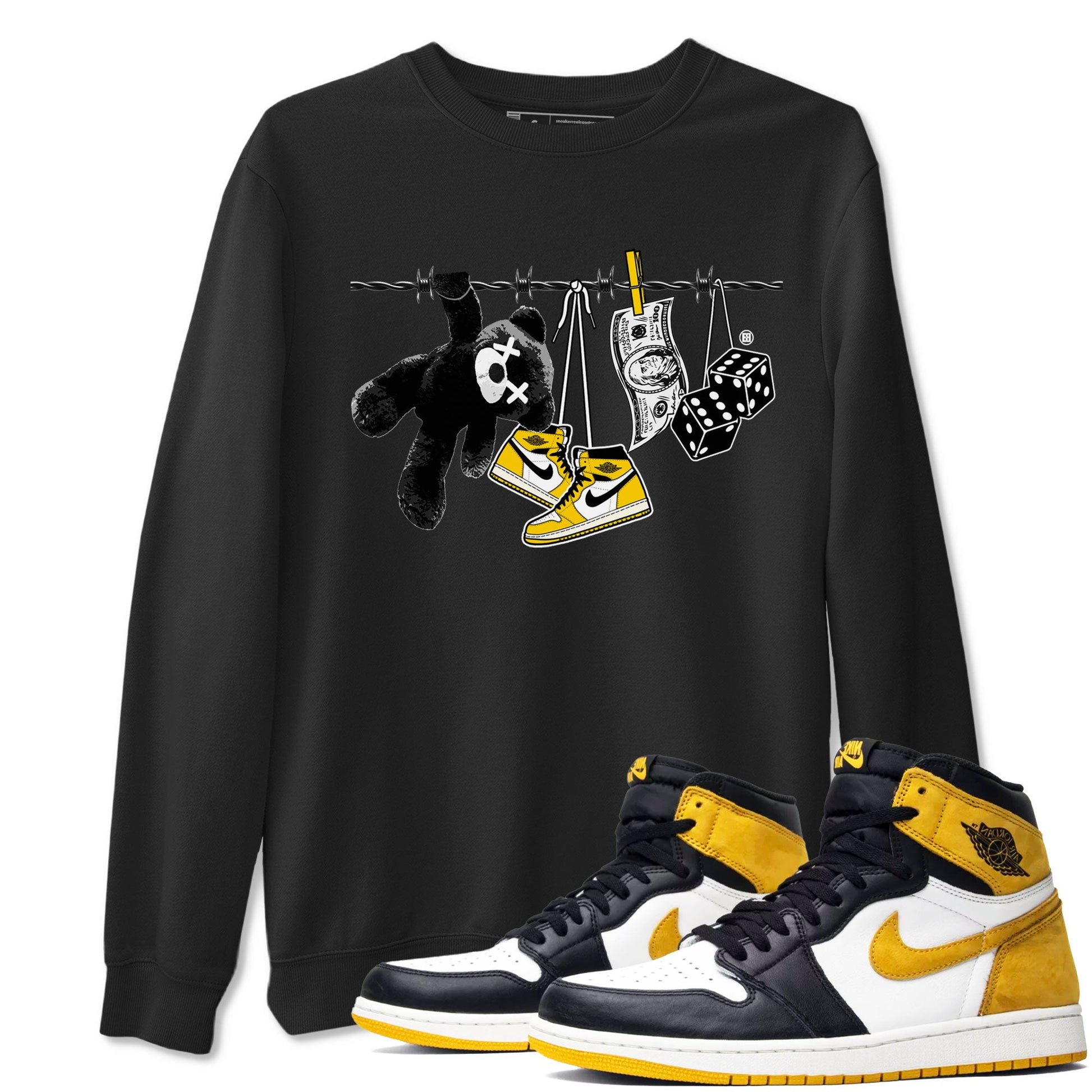 AJ1 Yellow Ochre shirt to match jordans Clothesline sneaker tees Air Jordan 1 Yellow Ochre SNRT Sneaker Release Tees unisex cotton Black 1 crew neck shirt