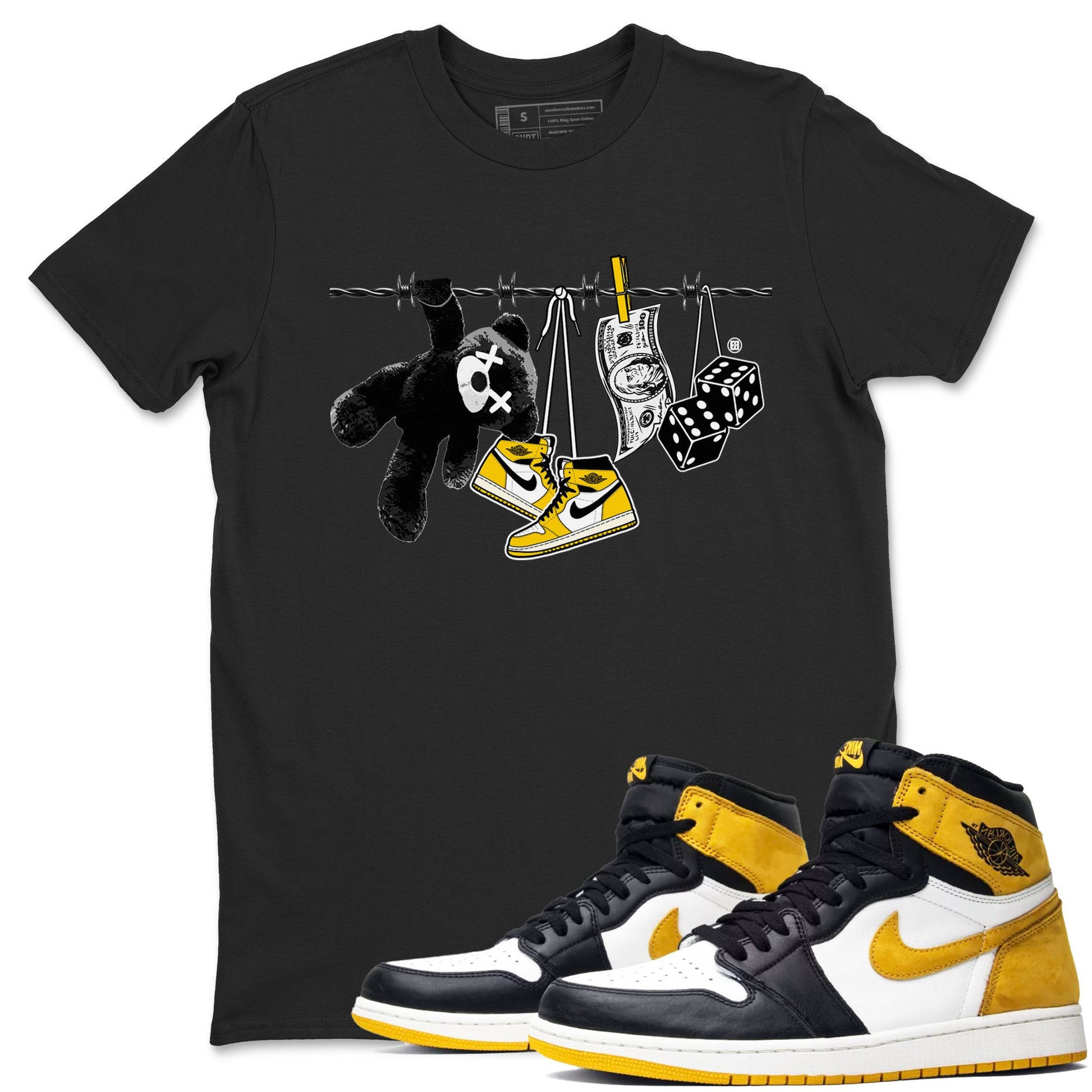 AJ1 Yellow Ochre shirt to match jordans Clothesline sneaker tees Air Jordan 1 Yellow Ochre SNRT Sneaker Release Tees unisex cotton Black 1 crew neck shirt
