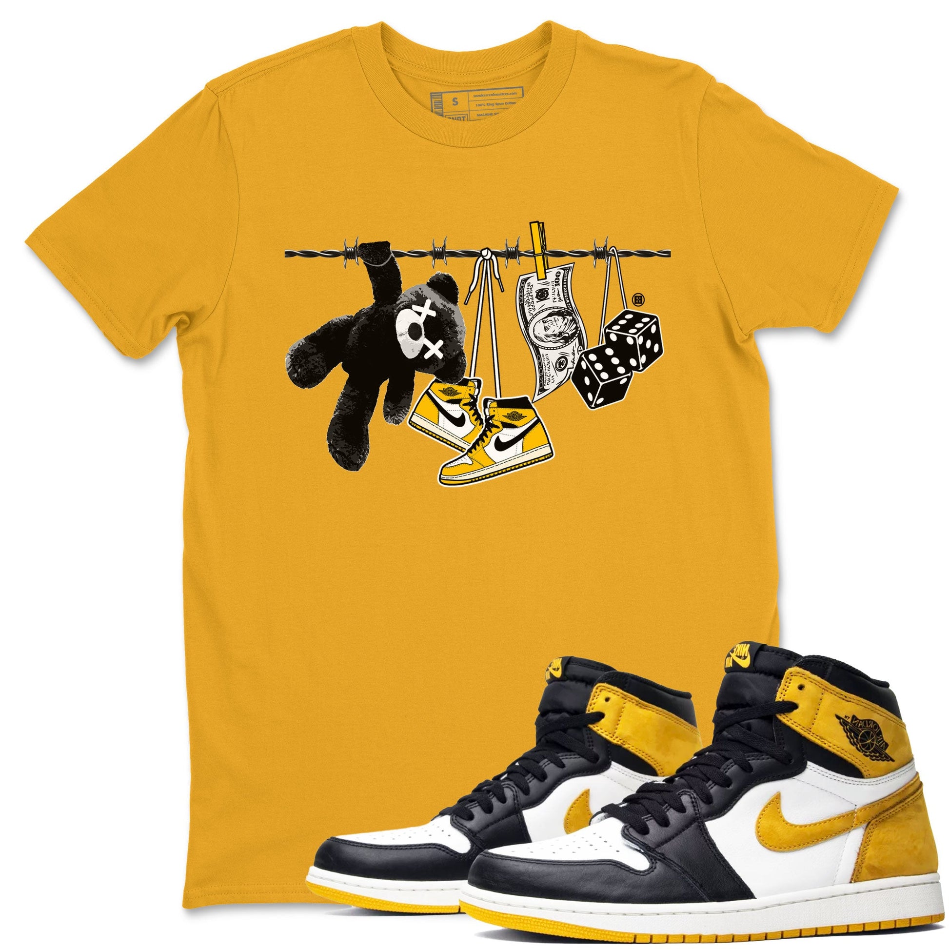 AJ1 Yellow Ochre shirt to match jordans Clothesline sneaker tees Air Jordan 1 Yellow Ochre SNRT Sneaker Release Tees unisex cotton Gold 1 crew neck shirt