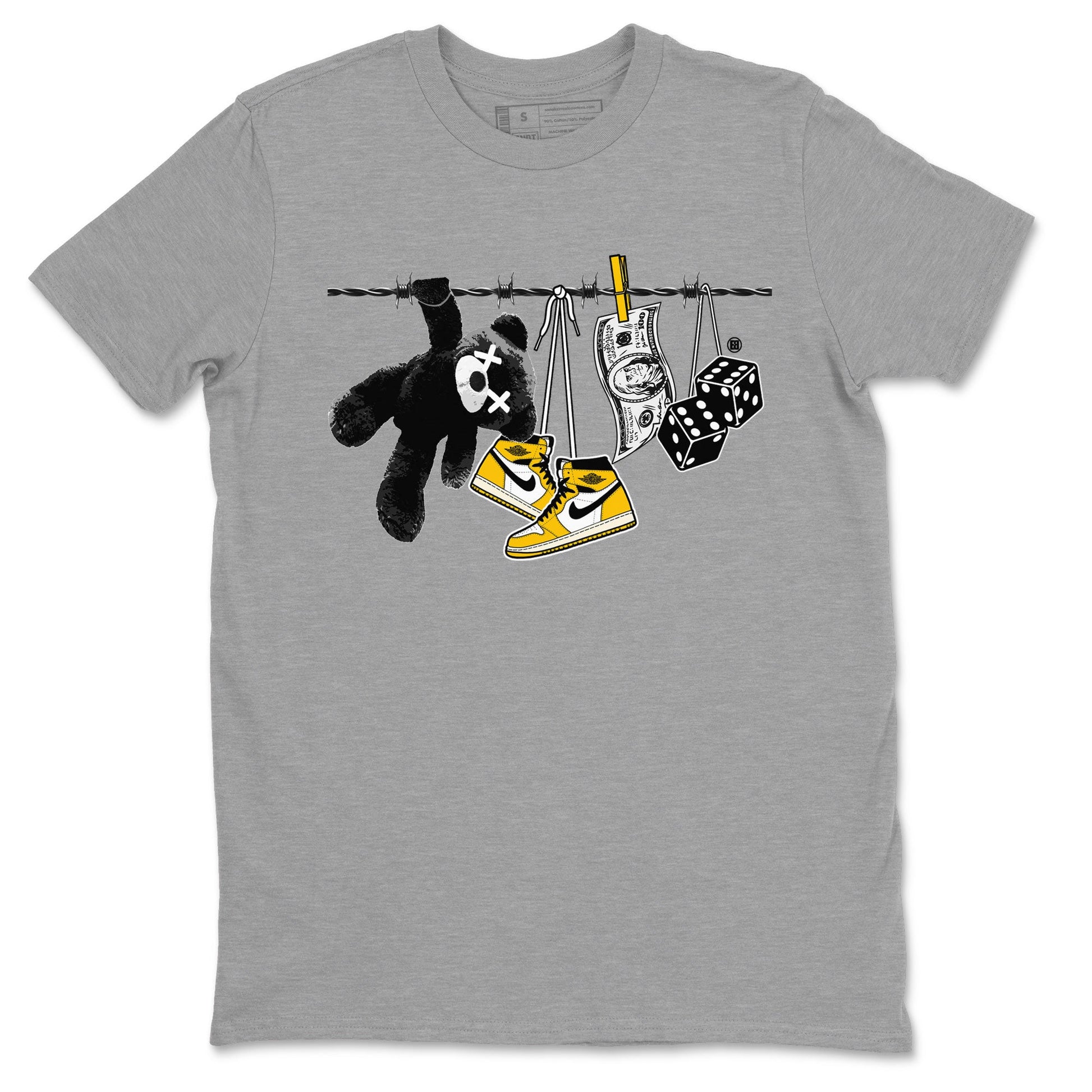 AJ1 Yellow Ochre shirt to match jordans Clothesline sneaker tees Air Jordan 1 Yellow Ochre SNRT Sneaker Release Tees unisex cotton Heather Grey 2 crew neck shirt