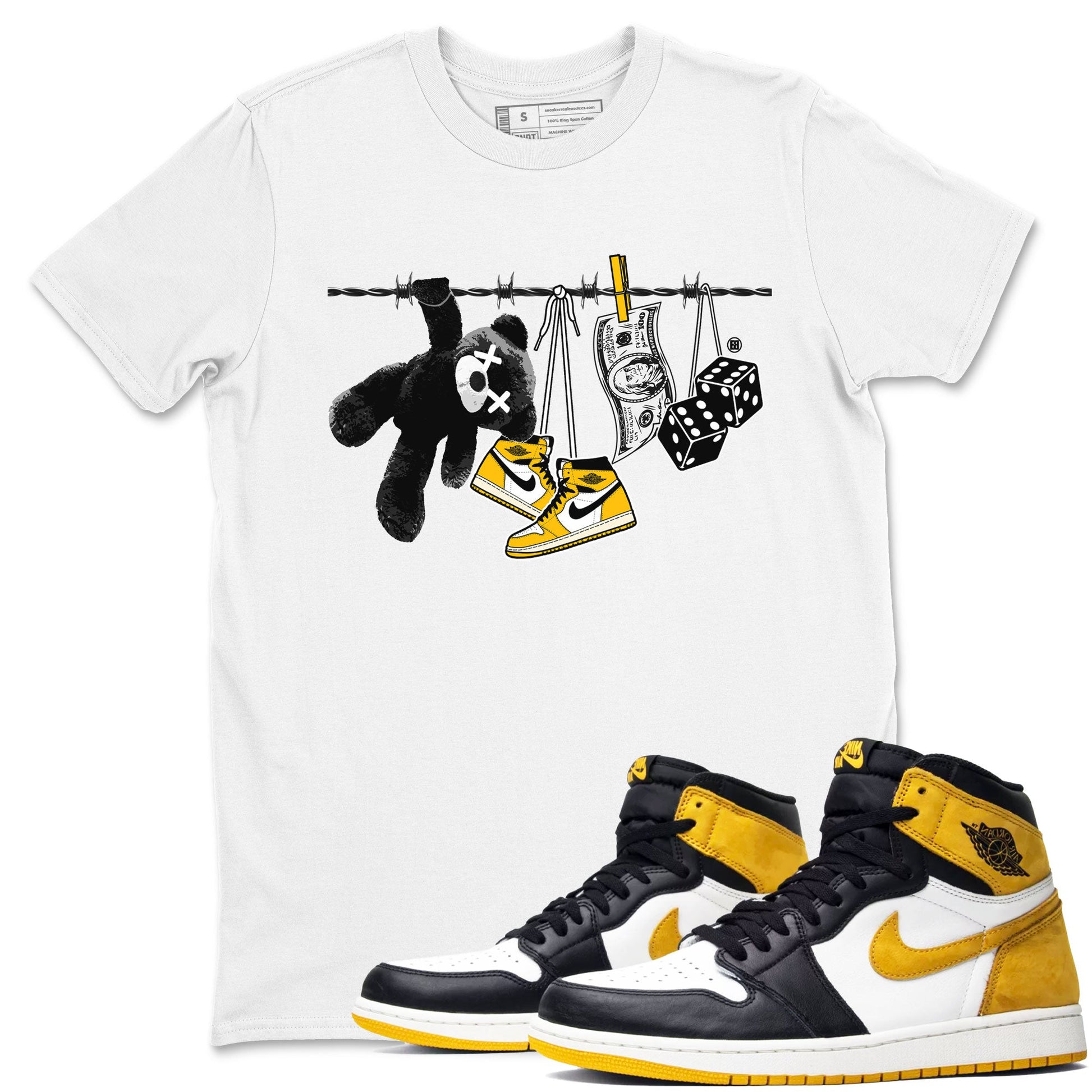 AJ1 Yellow Ochre shirt to match jordans Clothesline sneaker tees Air Jordan 1 Yellow Ochre SNRT Sneaker Release Tees unisex cotton White 1 crew neck shirt
