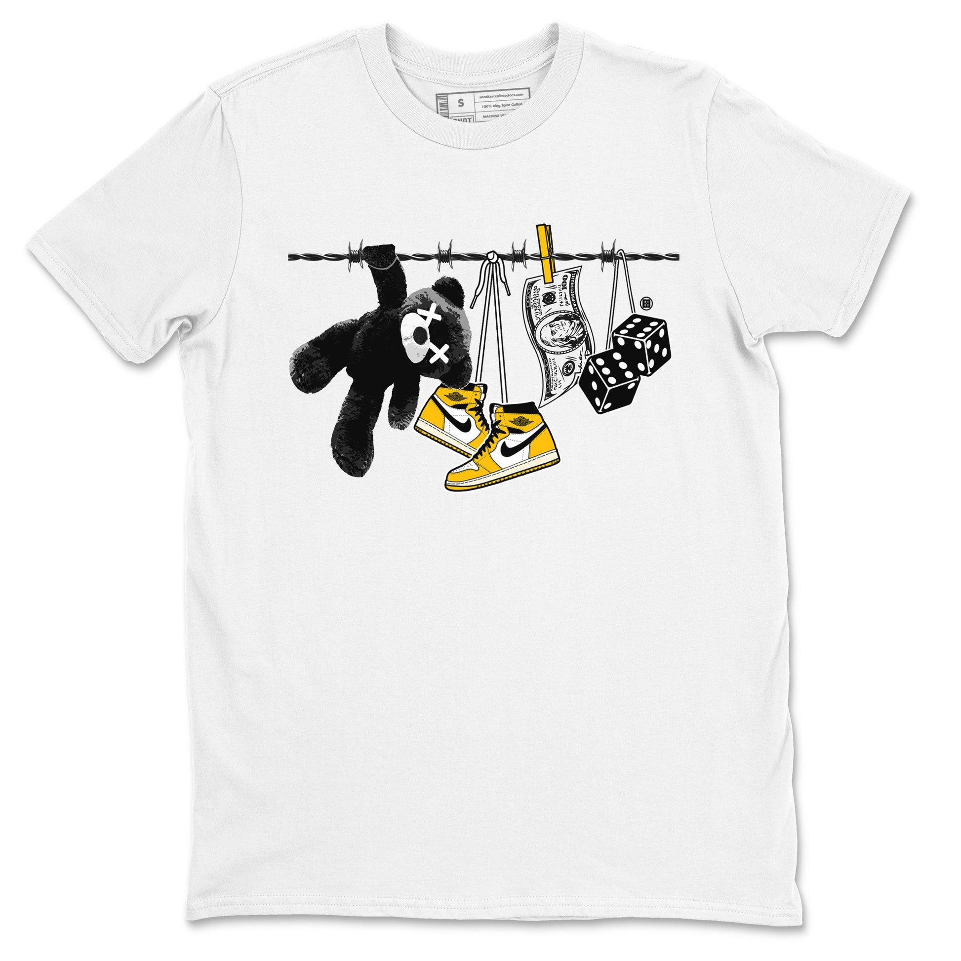 AJ1 Yellow Ochre shirt to match jordans Clothesline sneaker tees Air Jordan 1 Yellow Ochre SNRT Sneaker Release Tees unisex cotton White 2 crew neck shirt