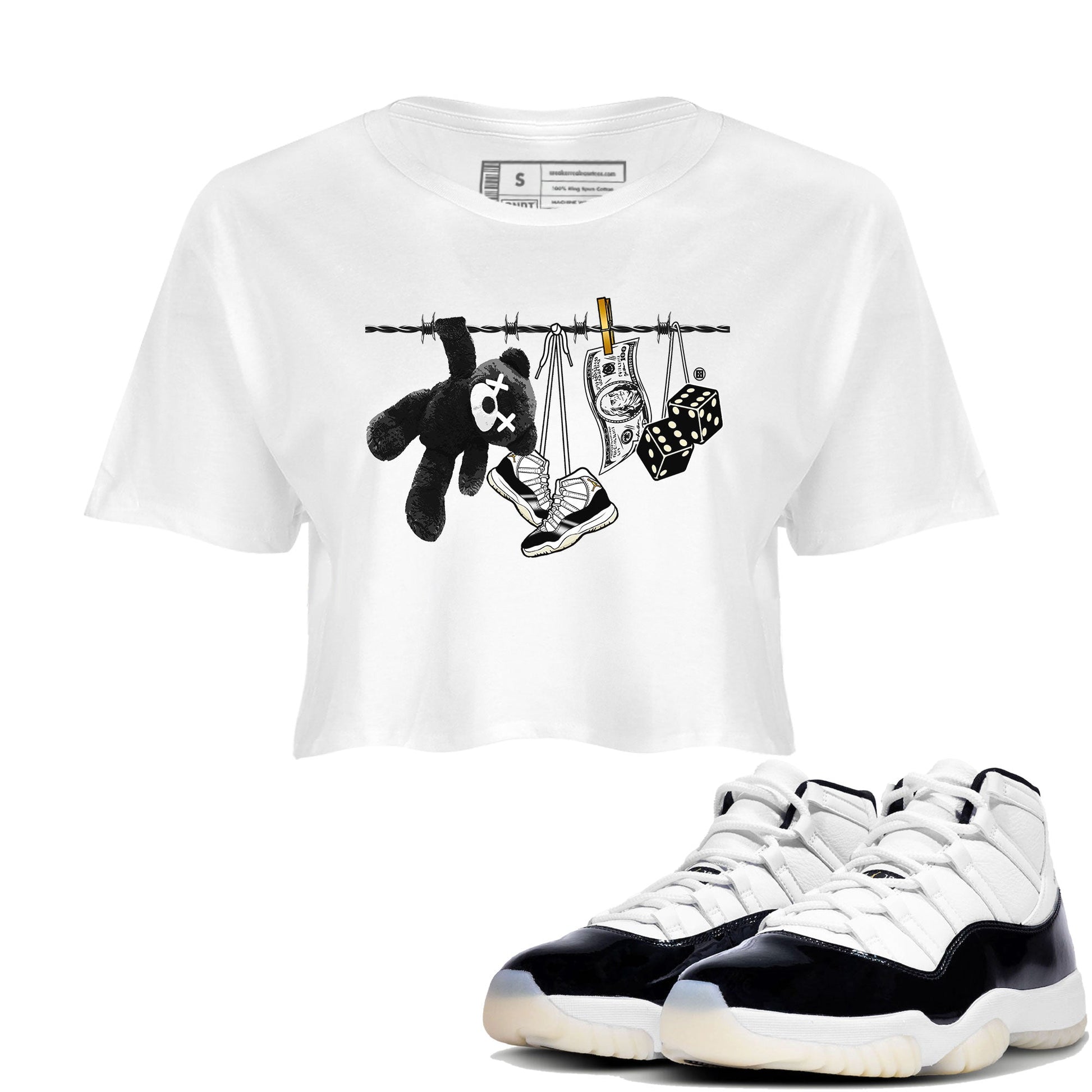 Air Jordan 11 Gratitude shirt to match jordans Clothesline sneaker tees Jordan 11 Retro Gratitude SNRT Sneaker Tees Sneaker Matching Cotton Shirt White 1 crop length shirt