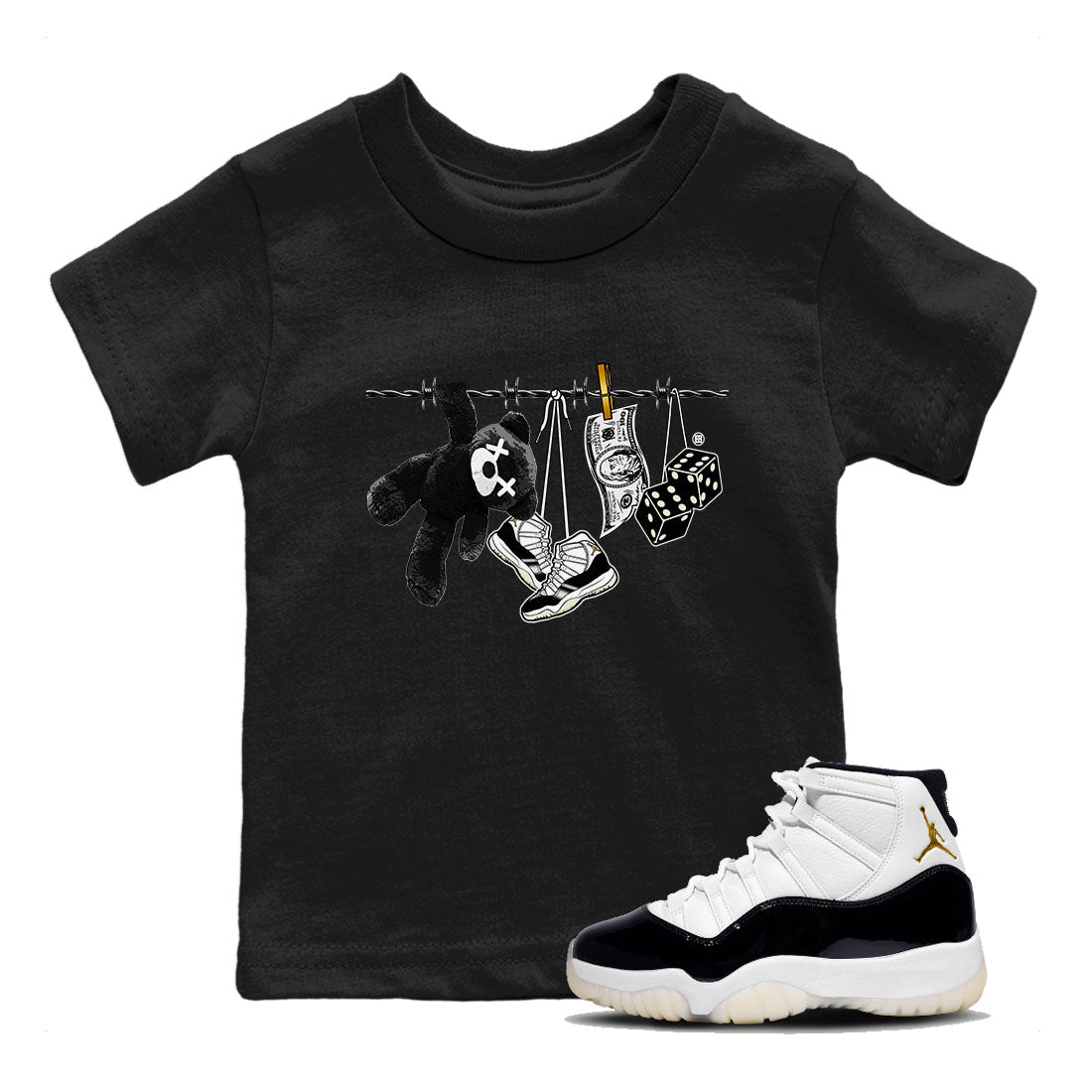 Air Jordan 11 Gratitude shirt to match jordans Clothesline sneaker tees Jordan 11 Retro Gratitude SNRT Sneaker Tees Sneaker Matching Cotton Shirt baby toddler Black 1 cotton Shirt