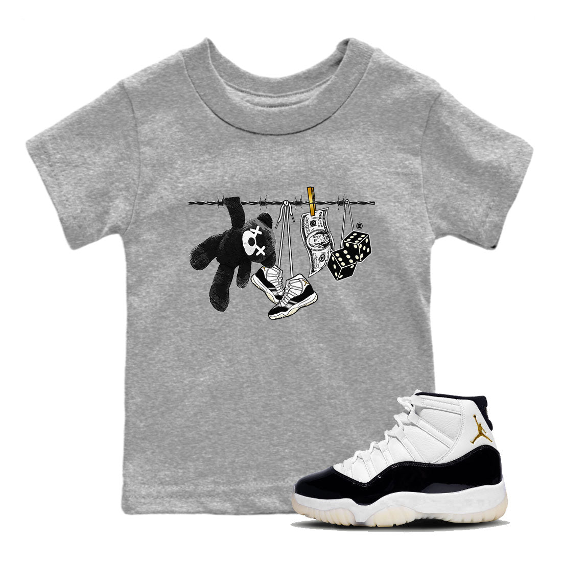 Air Jordan 11 Gratitude shirt to match jordans Clothesline sneaker tees Jordan 11 Retro Gratitude SNRT Sneaker Tees Sneaker Matching Cotton Shirt baby toddler Heather Grey 1 cotton Shirt