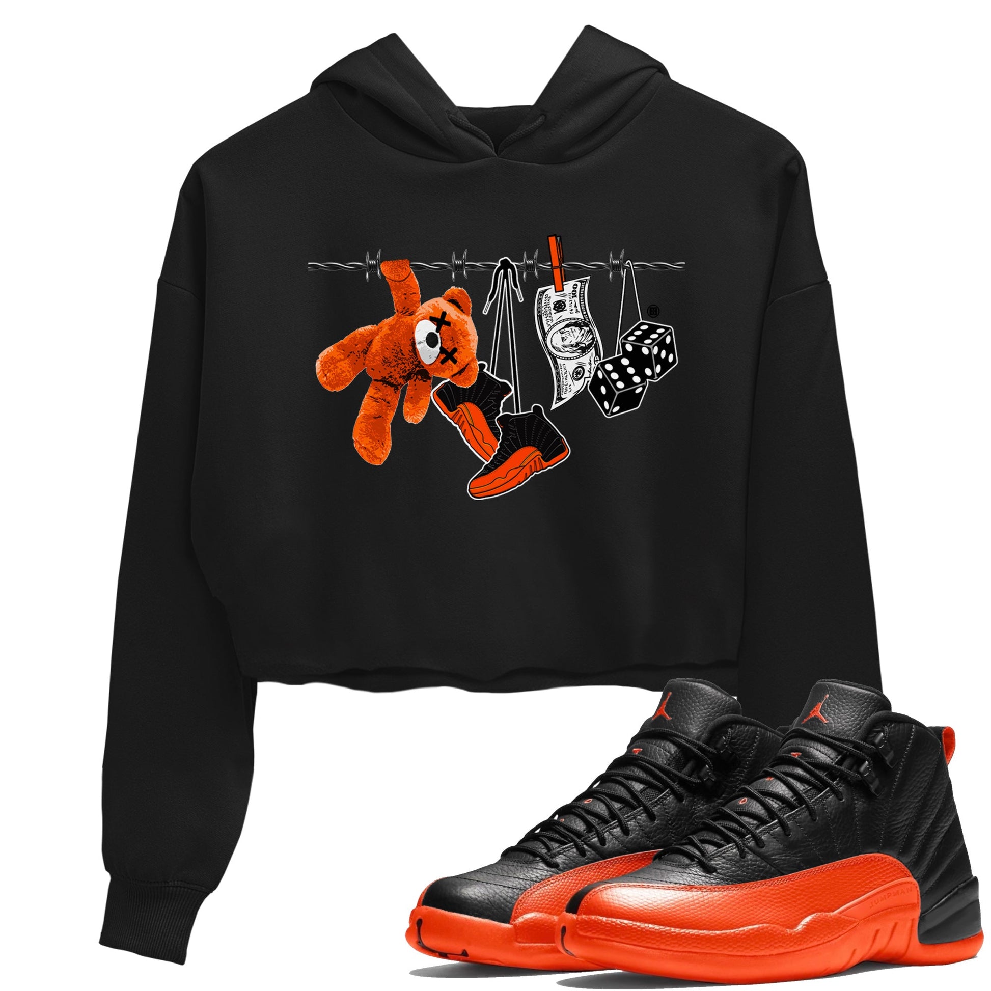 Air Jordan 12 Brilliant Orange Sneaker Match Tees Clothesline Sneaker Tees 12s Brilliant Orange Tee Women's Shirts Black 1