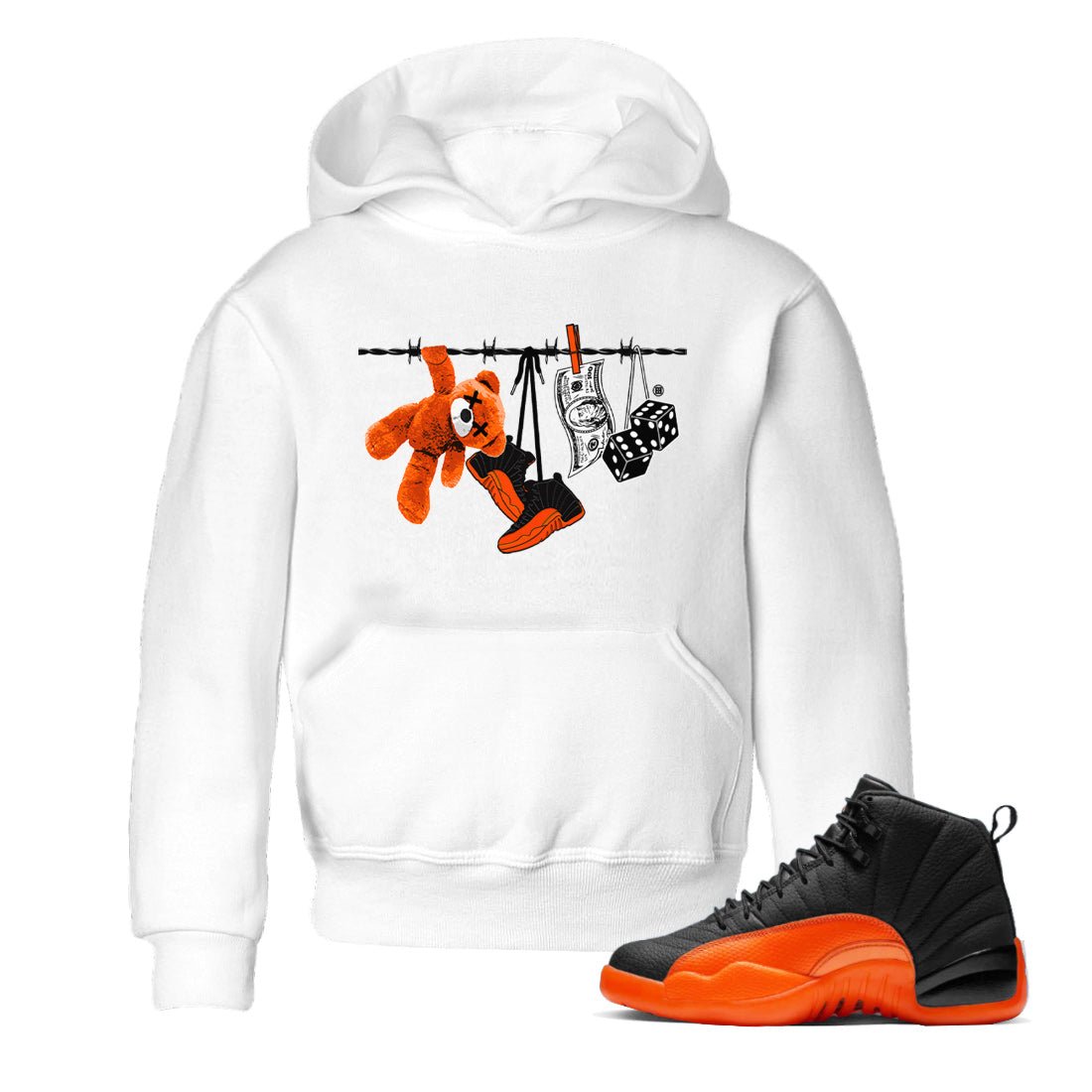 Air Jordan 12 Brilliant Orange Sneaker Match Tees Clothesline Sneaker Tees 12s Brilliant Orange Tee Kids Shirts White 1