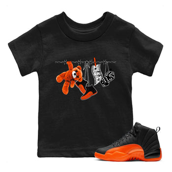 Air Jordan 12 Brilliant Orange Sneaker Match Tees Clothesline Sneaker Tees 12s Brilliant Orange Tee Kids Shirts Black 1