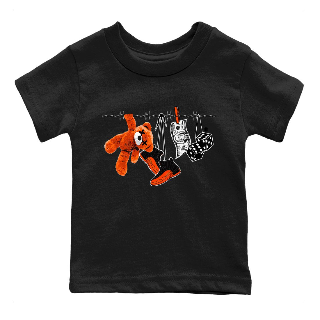 Air Jordan 12 Brilliant Orange Sneaker Match Tees Clothesline Sneaker Tees 12s Brilliant Orange Tee Kids Shirts Black 2