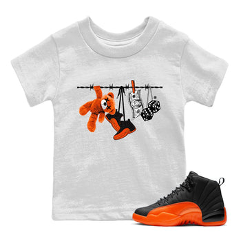 Air Jordan 12 Brilliant Orange Sneaker Match Tees Clothesline Sneaker Tees 12s Brilliant Orange Tee Kids Shirts White 1