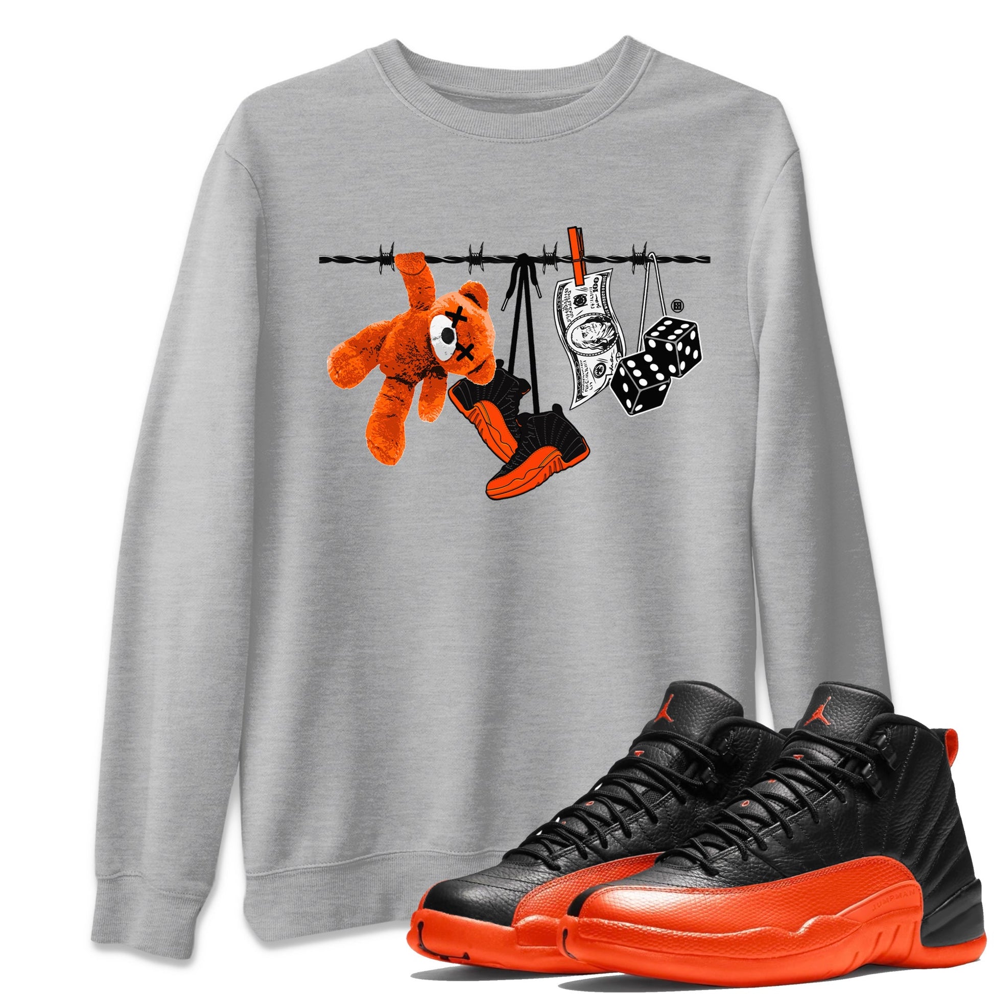 Air Jordan 12 Brilliant Orange Sneaker Match Tees Clothesline Sneaker Tees 12s Brilliant Orange Tee Unisex Shirts Heather Grey 1