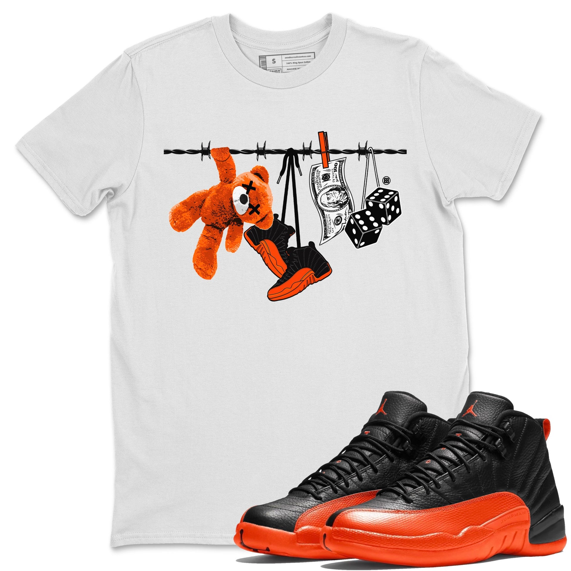 Air Jordan 12 Brilliant Orange Sneaker Match Tees Clothesline Sneaker Tees 12s Brilliant Orange Tee Unisex Shirts White 1