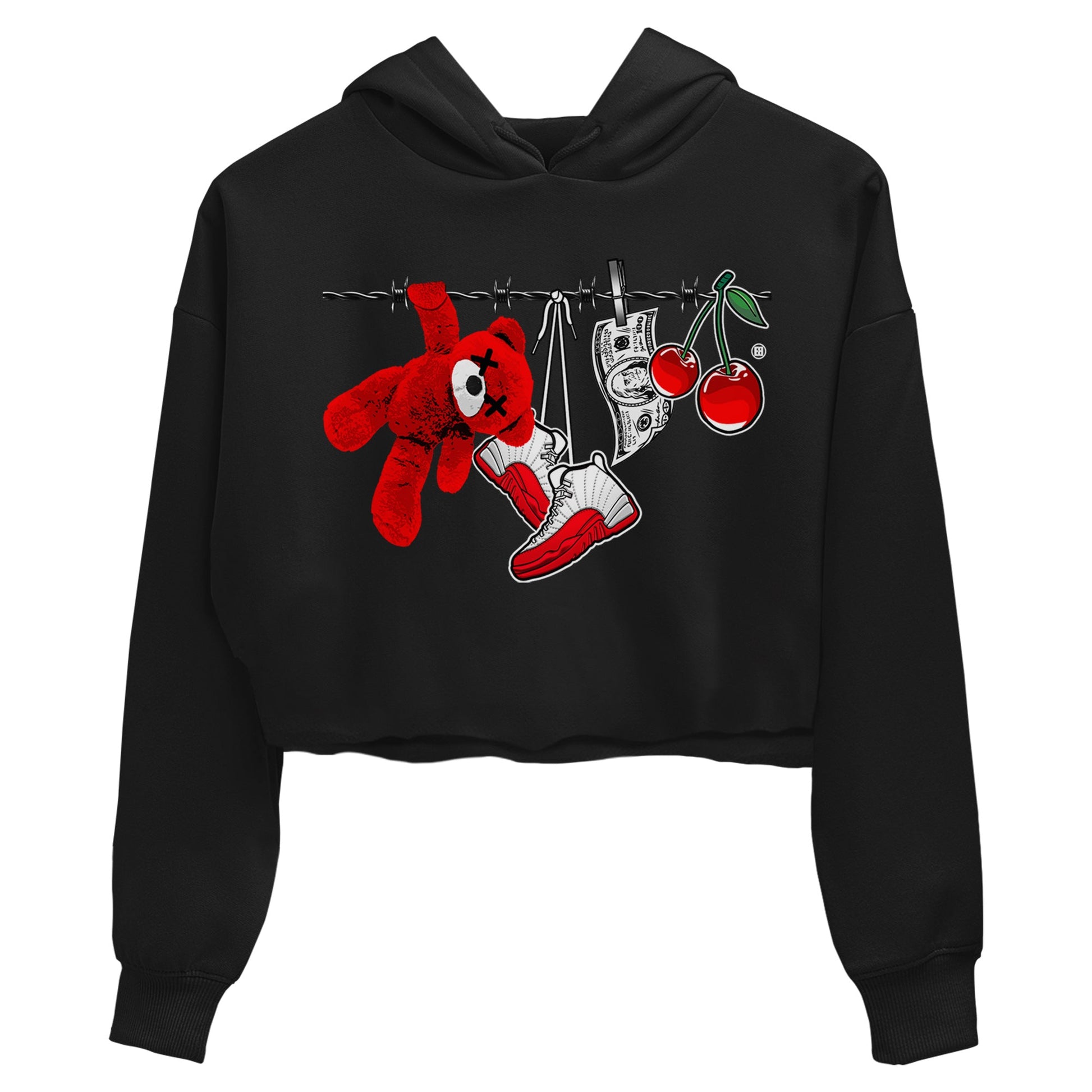 12s Cherry Sneaker Match Tees Clothesline Sneaker Tees Air Jordan 12 Cherry Sneaker Release Tees Women's Shirts Black 2